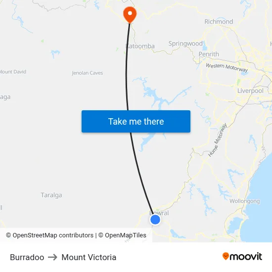 Burradoo to Mount Victoria map