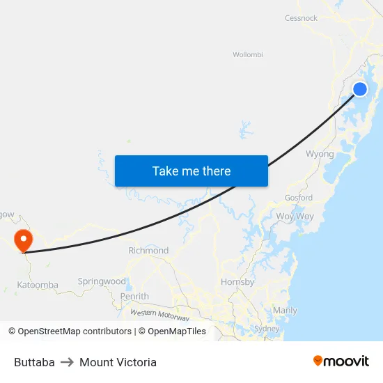 Buttaba to Mount Victoria map