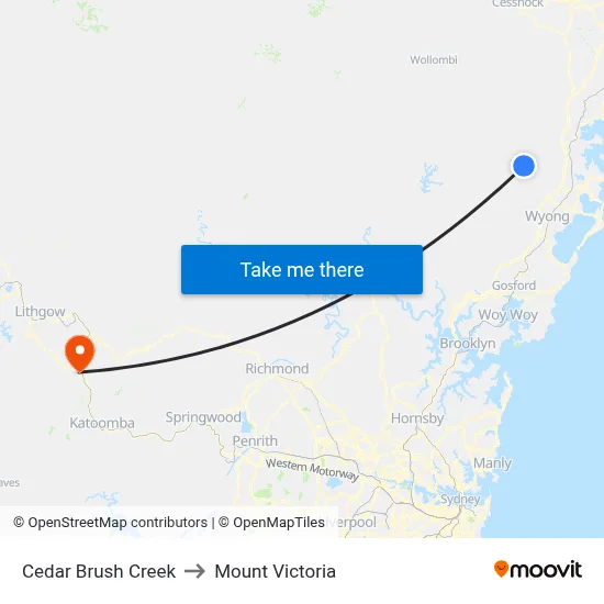 Cedar Brush Creek to Mount Victoria map