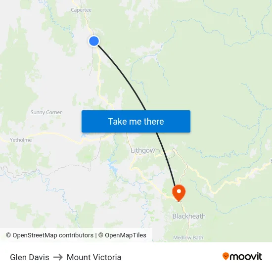 Glen Davis to Mount Victoria map