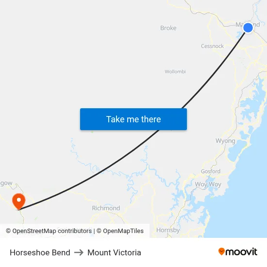 Horseshoe Bend to Mount Victoria map