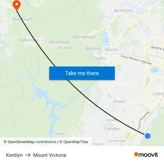Kentlyn to Mount Victoria map