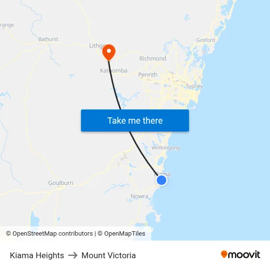 Kiama Heights to Mount Victoria map