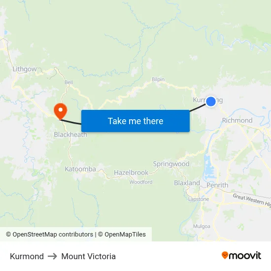 Kurmond to Mount Victoria map