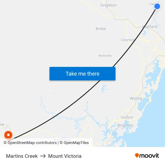 Martins Creek to Mount Victoria map
