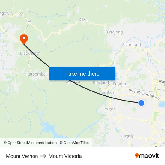 Mount Vernon to Mount Victoria map