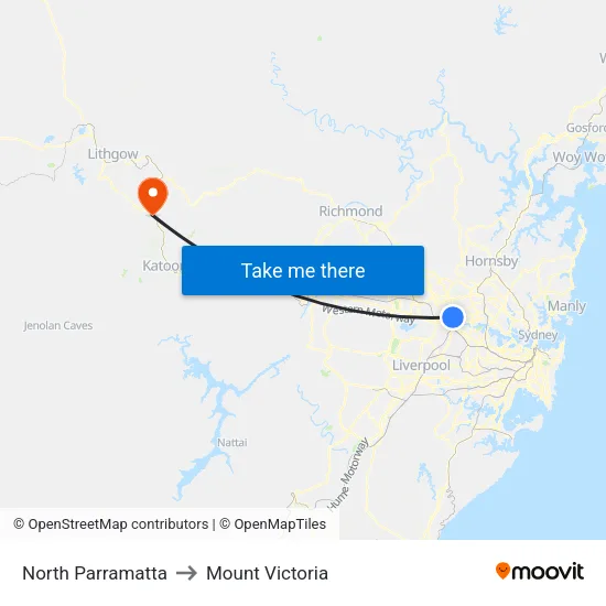 North Parramatta to Mount Victoria map