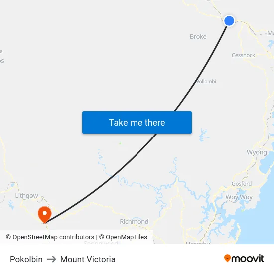 Pokolbin to Mount Victoria map