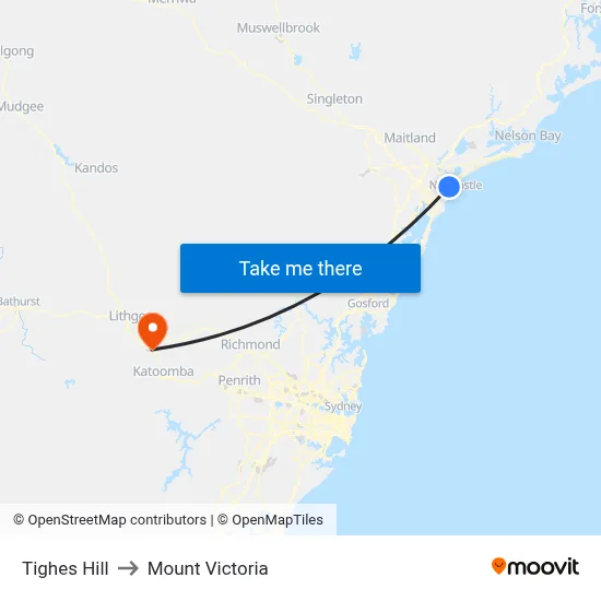 Tighes Hill to Mount Victoria map