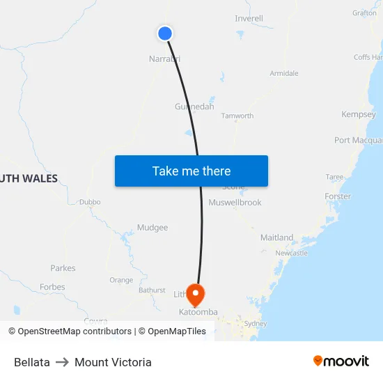 Bellata to Mount Victoria map