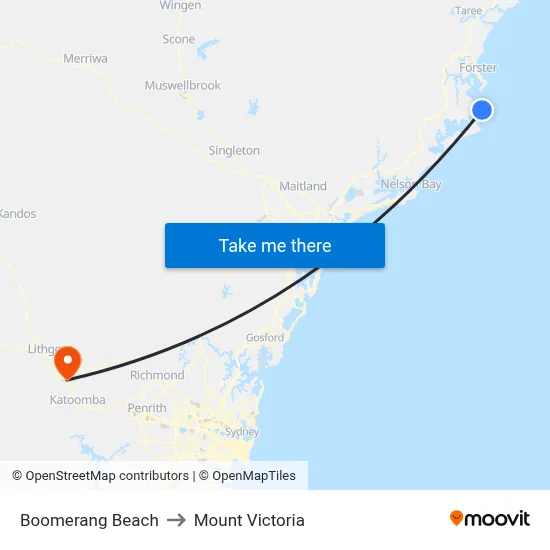 Boomerang Beach to Mount Victoria map