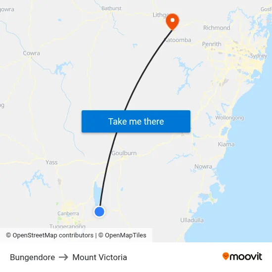 Bungendore to Mount Victoria map