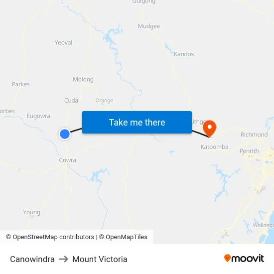 Canowindra to Mount Victoria map