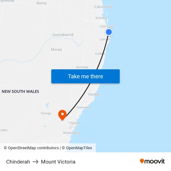 Chinderah to Mount Victoria map