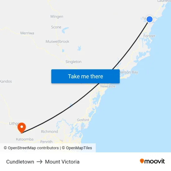 Cundletown to Mount Victoria map