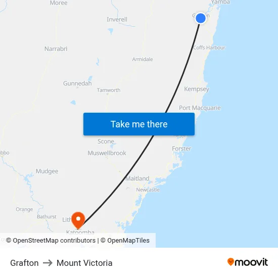 Grafton to Mount Victoria map