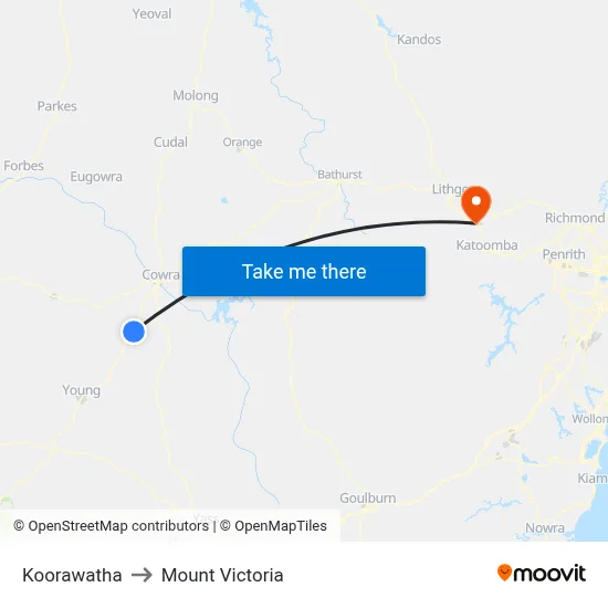 Koorawatha to Mount Victoria map