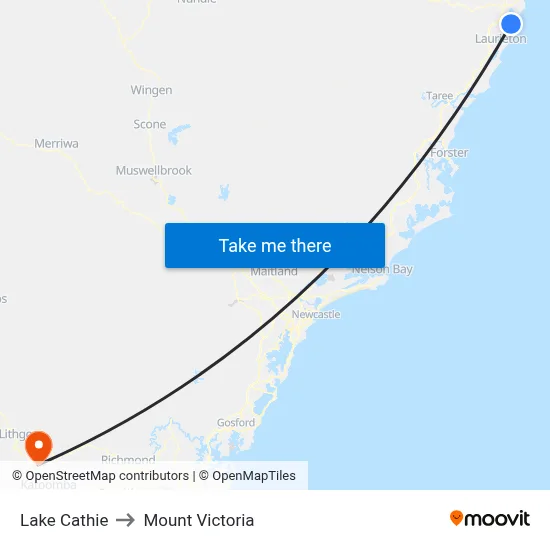 Lake Cathie to Mount Victoria map