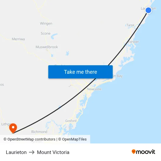 Laurieton to Mount Victoria map