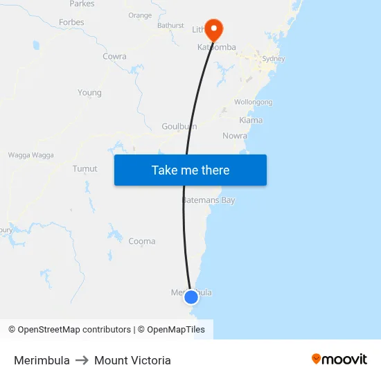 Merimbula to Mount Victoria map