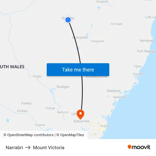 Narrabri to Mount Victoria map