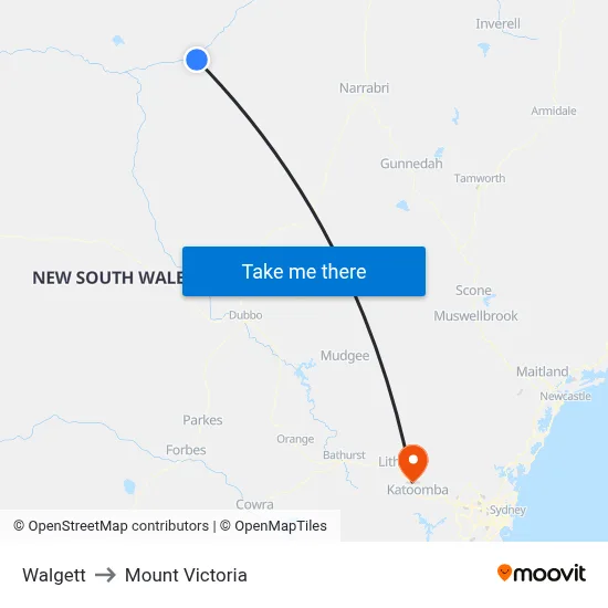 Walgett to Mount Victoria map