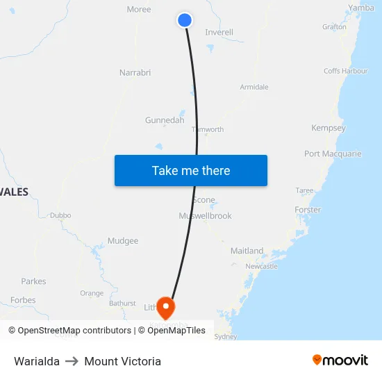 Warialda to Mount Victoria map