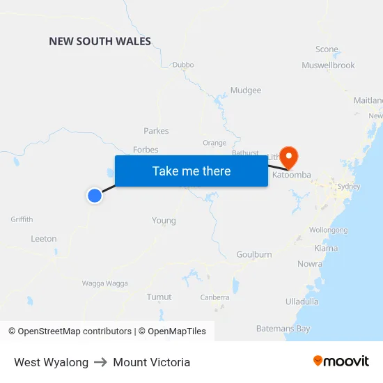 West Wyalong to Mount Victoria map