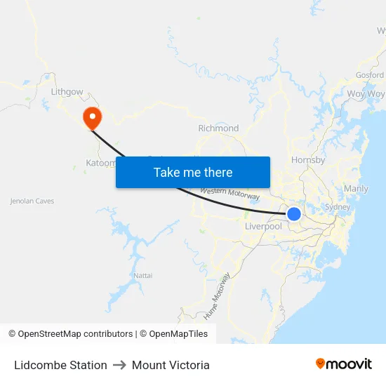 Lidcombe Station to Mount Victoria map