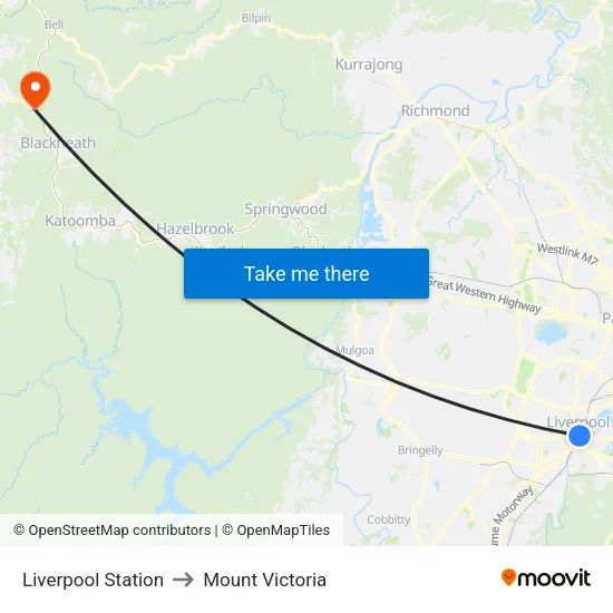 Liverpool Station to Mount Victoria map
