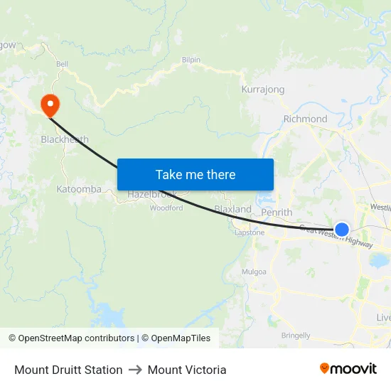 Mount Druitt Station to Mount Victoria map