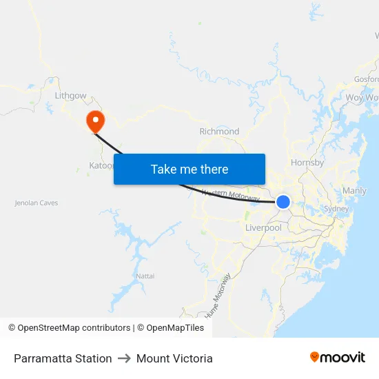 Parramatta Station to Mount Victoria map