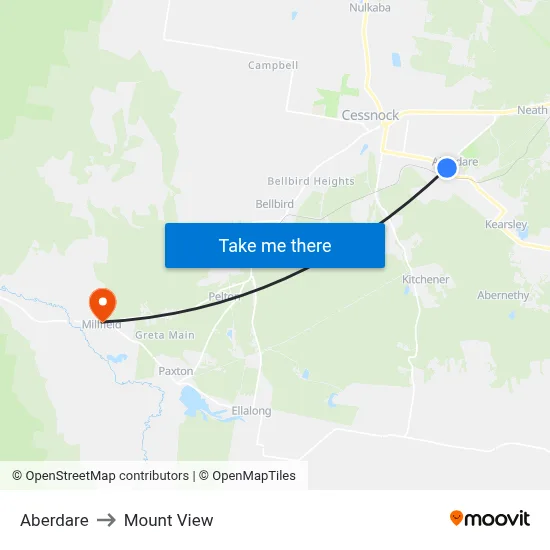 Aberdare to Mount View map