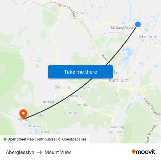 Aberglasslyn to Mount View map