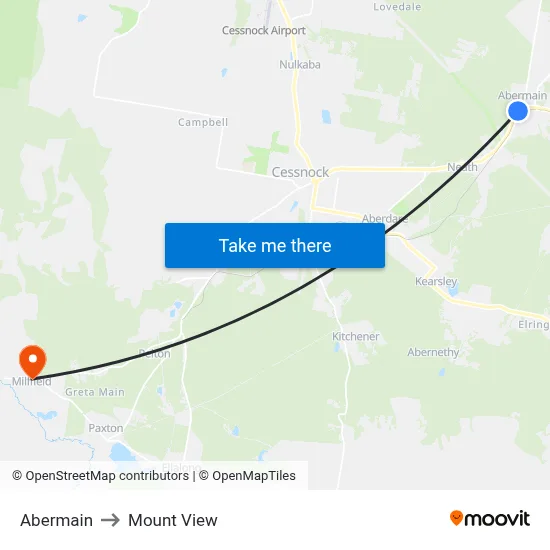 Abermain to Mount View map