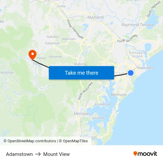 Adamstown to Mount View map