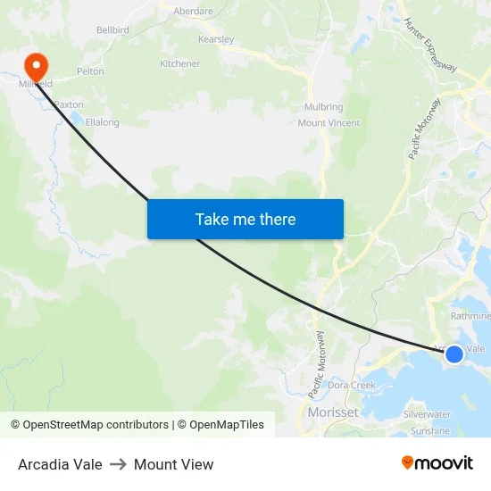 Arcadia Vale to Mount View map