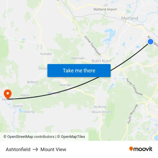 Ashtonfield to Mount View map
