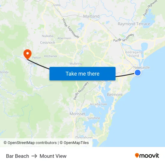 Bar Beach to Mount View map