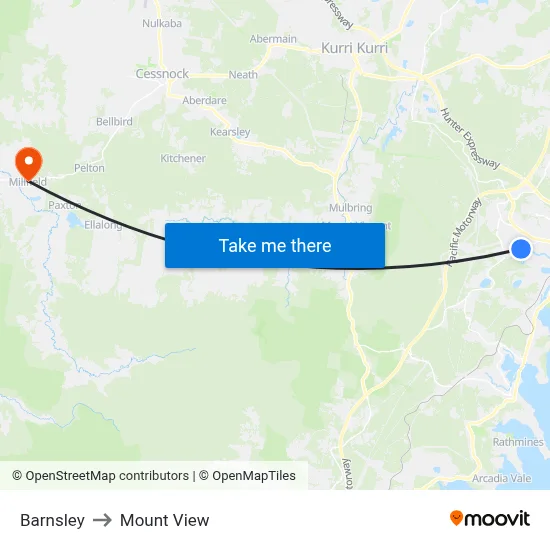 Barnsley to Mount View map