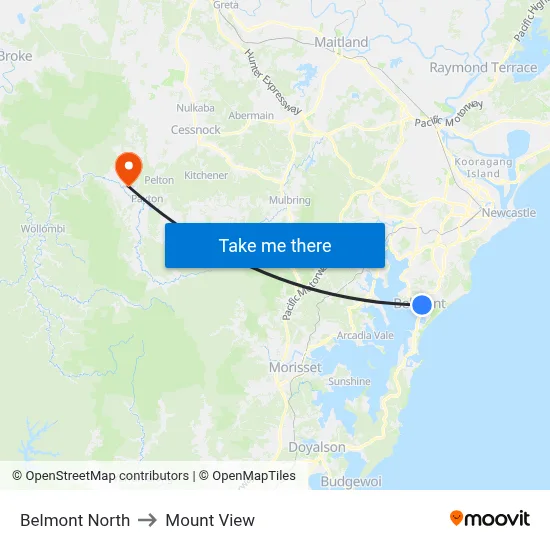 Belmont North to Mount View map