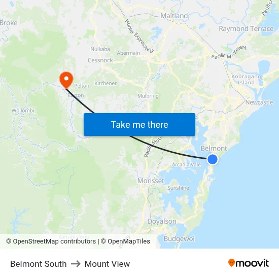 Belmont South to Mount View map