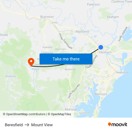 Beresfield to Mount View map