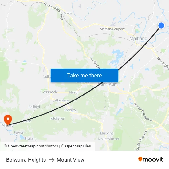Bolwarra Heights to Mount View map