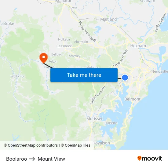 Boolaroo to Mount View map