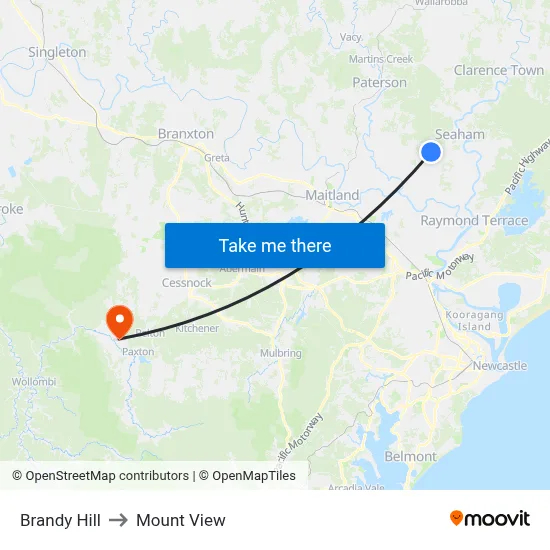 Brandy Hill to Mount View map