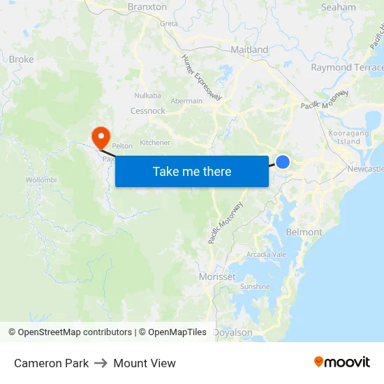Cameron Park to Mount View map