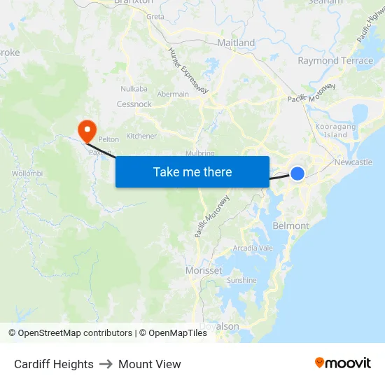 Cardiff Heights to Mount View map