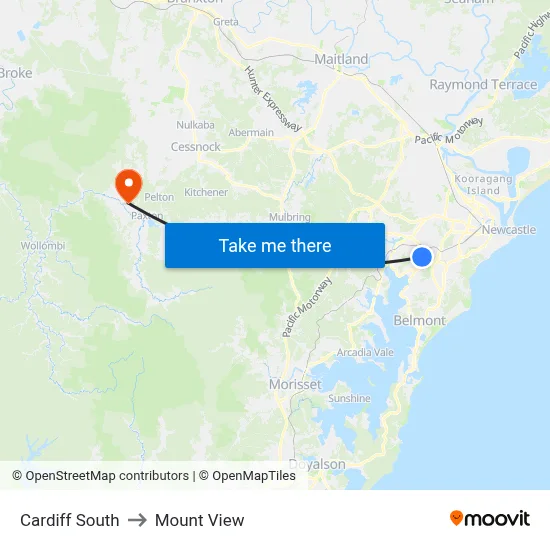 Cardiff South to Mount View map