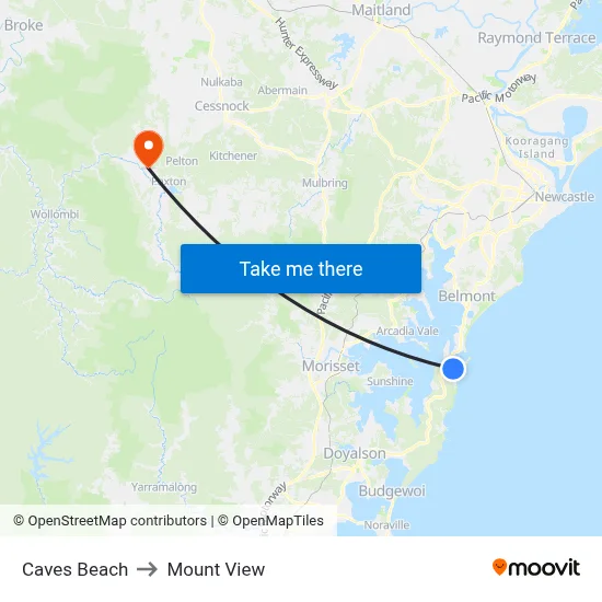 Caves Beach to Mount View map